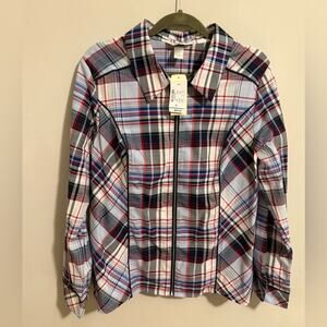 NWT Christoper & Banks Red White & Blue Plaid Zip Up Shirt - Size XL